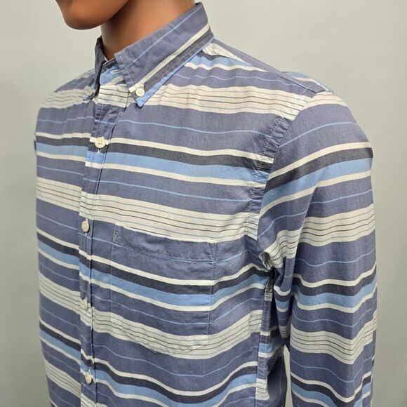 J. Crew Shirt Men M Slim Fit Blue White Multicolor Horizontal Striped L/S - Picture 6 of 11
